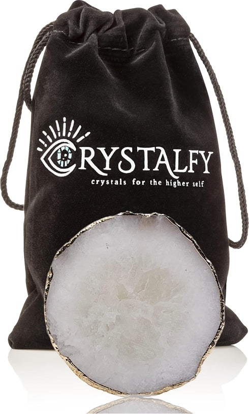 Grips by CRYSTALFY Clear Quartz Crystal Phone Grip & Phone Stand: Authentic Natural Gemstone Swappable Top, Expandable Collapsible Holder for Smar...