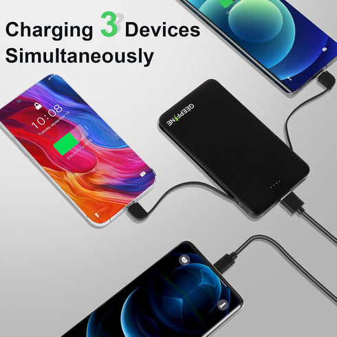 GEEPFINE Portable Charger with Built in Cable Fast Charging Power Bank 10000mah with Cables PD20W QC22.5W External Battery Portable Cable attched ...