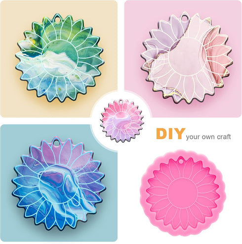 Super Glossy Sun Flower Resin Mold Keychain Silicone Mold for DIY Epoxy Resin Jewelry Making Keychain Pendant Craft...