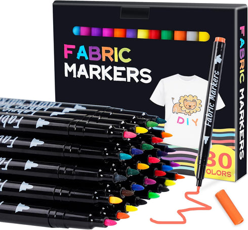 30 Fabric Markers Pens Set, 30 Colors Art Markers Set, Non Toxic, Indelible and Permanent Fabric Paint, Textile Marker Pen for T-shirt Fabric Bags...