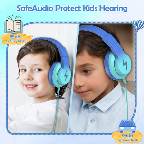 Kids Headphones, Wired Headphones for Kids with Microphone, 85/94dB Volume Limiter Headphones for Girls Boys with Sharing Jack, Foldable Headphone...