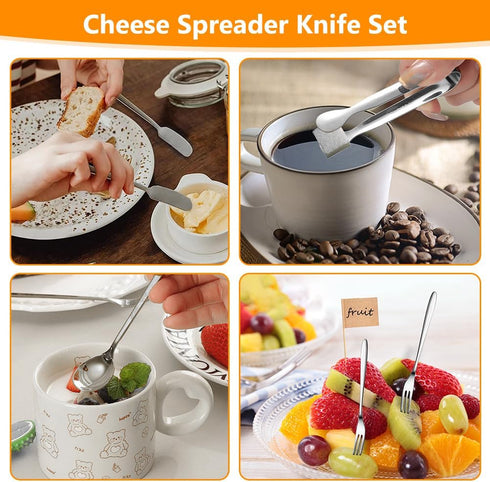 34PCS Cheese Butter Spreader Knives Set, Charcuterie Board Accessories, Charcuterie Boards Gift Set Stainless Steel Knife, Fork, Spoon, Tongs, Bow...