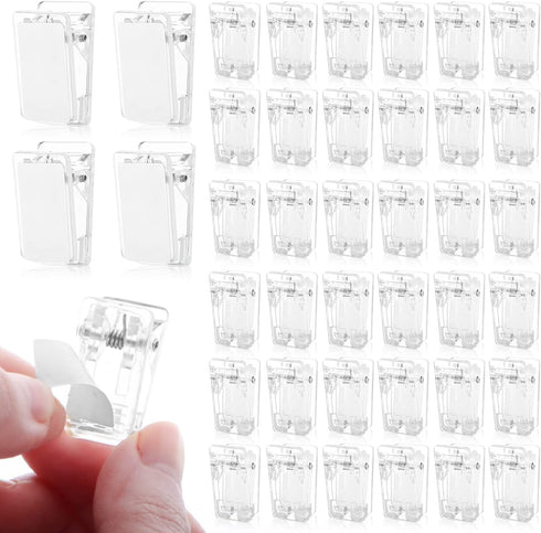 60 Pieces Plastic Self-Adhesive Clips Clear Wall Tapestry Clip Small Hanging Spring Sticky Clips for Photo Posters Document Paperwork Flag Home Of...