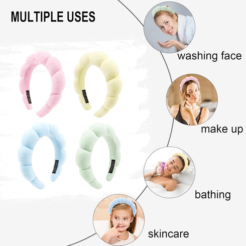 Canitor 4 PCS Spa Headband for Washing Face Facial Skincare Headbands Terry Cloth Sponge Makeup Headband Puffy Face Wash Headband Teen Girl Gifts ...