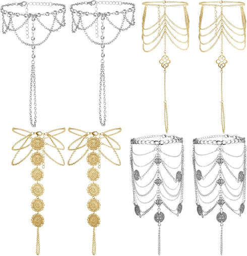 4 Pairs Barefoot Sandals Foot Jewelry Beach Summer Tassels Anklet Chain Bracelet Wedding Multi Chain Boho Coin Anklet Bracelet for Women Girl Acce...