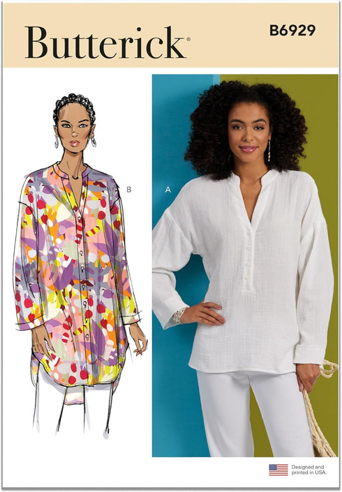 Butterick Misses’ Loose-fitting Top and Tunic Sewing Pattern Kit, Design Code B6929, Sizes 18-20-22-24-26...