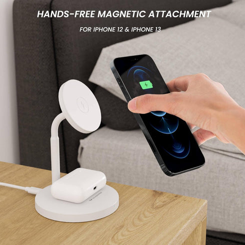 Techsmarter 2-in-1 Magnetic Wireless Charging Stand with 20W USB-C Wall Charger & 5ft USB-C Cable. Compatible with iPhone 12, 13, 14 and headphone...