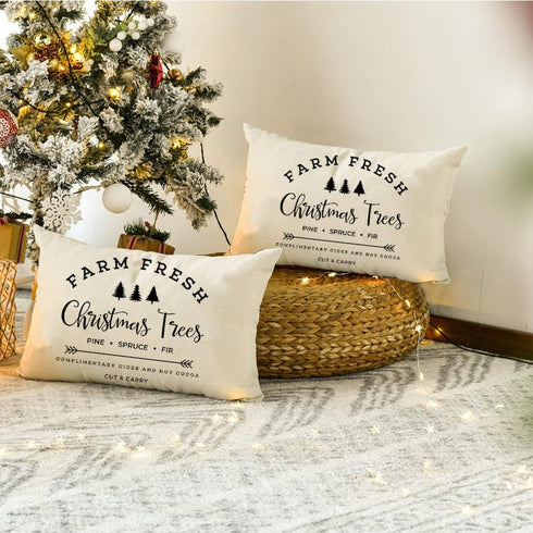 RABUSOFA Christmas Pillow Covers 12x20 Farm Fresh Black and White Christmas Tree Saying Decorations Winter Decorative Throw Pillow Cases,Farmhouse...