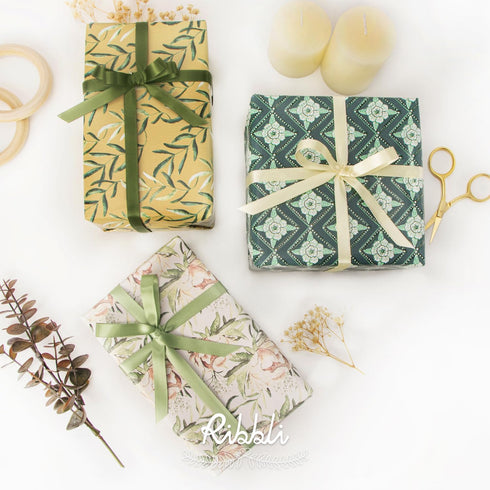 Ribbli Sage Green Satin Ribbon 3/8 Inch x 4 Rolls Total 40 Yards- Ivory/Sage/Dusty Sage/Moss Green Ribbon for Wrapping and Craft...