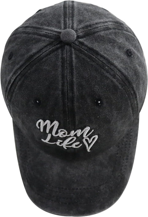 Mom Life Heart Baseball Cap for Women, Adjustable Cotton Embroidery Mama Hat...