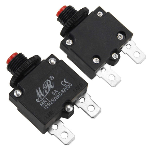 5 Amps Thermal Circuit Breakers 125/250V AC 32V DC Push Button Manual Reset Overload Protector Switch 5A 2 Pack...