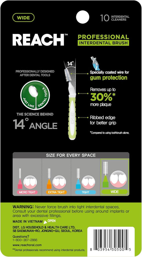 Reach Interdental Brush Cleaners 6-Pack, Wide, 60 Count, Sensitive Gum Protection, Plaque Remover, Brushes Between Teeth & Braces, Dental Toothbru...