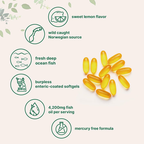 Triple Strength Omega 3 Fish Oil Supplements 4200mg Per Serving, 240 Softgels – Lemon Flavored – Burpless | EPA 1200mg + DHA 900mg | Deep Sea Fish...