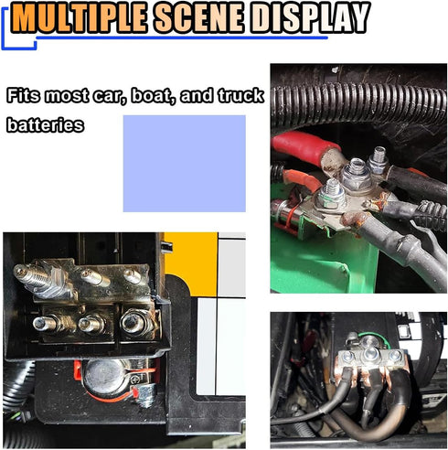 2PCS Battery Terminal Connectors with 3 Way -12V Automotive Top Post Battery Wire Cable Terminals Clamp Connectors Kit, Universal Positive and Neg...
