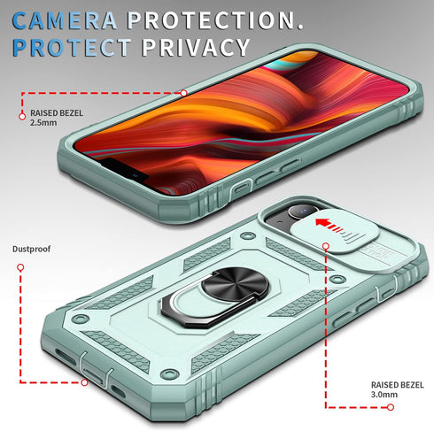 Case for iPhone 13, Shockproof Impact Resistant with Slide Lens Protective Cover Case for iPhone 13 (6.1 inch) (Grey Green)...