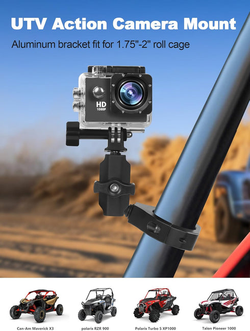 UTV Camera Mount for 1.75"-2" Roll Bars - Compatible with GoPro, Mevo Start & More - Easy to Install Action Camera Accessories on Polaris RZR, Can...