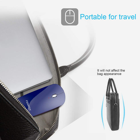 FENIFOX Bluetooth Mouse Slim, Whisper-Quiet Mini Flat Portable Mobile Mice Rechargeable Compatible with Laptop,PC,Android Windows Tablet (Deep Blu...