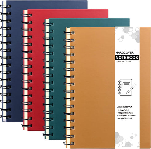 Coopay 4 Pack A5 Hardcover Spiral Notebook College Ruled Notebooks Journal Diary Planner Lined Notebook with Removable dividers for School Office ...
