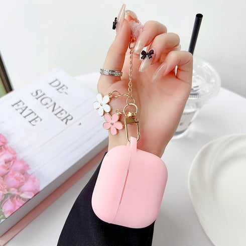 Cute Pink Case for Airpods 3rd Generation Cover for girl Women with Pom pom Flower Keychain & Cleaner Kit, Soft Silicone Airpods iPod 3rd Gen Prot...