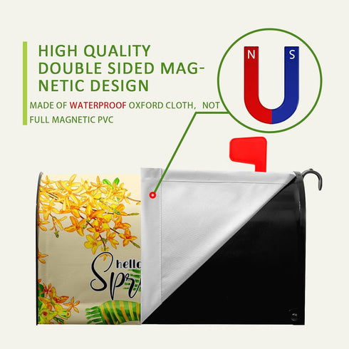Hello Spring Mailbox Covers Magnetic Standard Size Summer Gold Flowers Cat with Scarf Waterproof Mailbox Wraps Floral Post Letter Box for Courtyar...