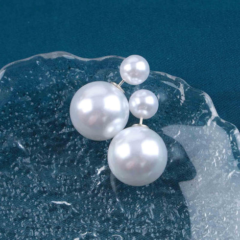 Vintage Pearl Ear Jacket Earrings Large Pearl Earrings Silver Front Back Earrings Double Side Pearl Stud Earrings Jewelry for Women and Girls...