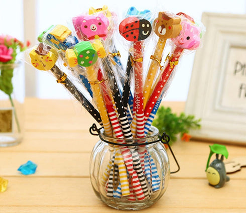 Yansanido Pack of 10 Colorful 7.28 Inch Length Random Cartoon Eraser Pencils, Cute Pencils for Office, School Supplies Students Children Gift (10)...