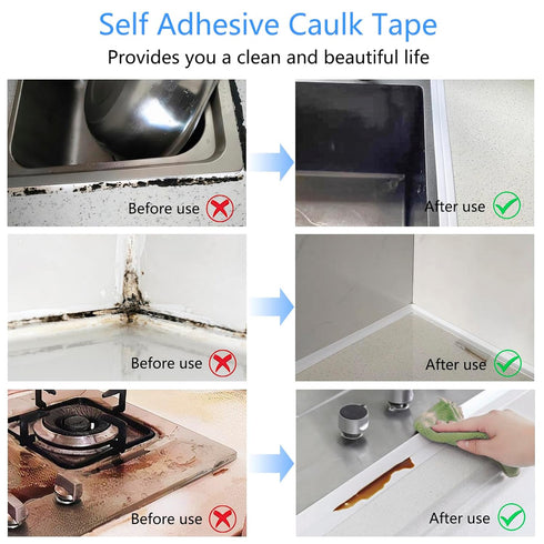 Caulk Tape Bath & Kitchen Caulking Tape Self Adhesive Waterproof, Toilet Caulk Sealant Tape, Bathtub Caulk Sealing Strip Tape for Bathroom Caulkin...