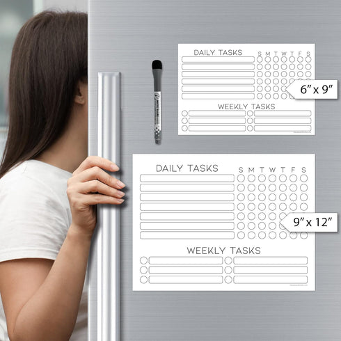 Dry Erase Whiteboard Task Planner by Glassboard Studio | Removable and Restickable Adhesive Decal | Fine-Tip Magnetic Marker Included (9 x 12 inch...