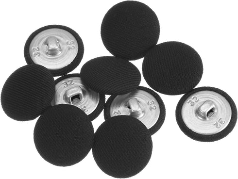 10pcs 32L Fabric Cloth Covered Button 20mm Round Metal Shank Sewing Buttons for Suits Dress Blouses, Black...