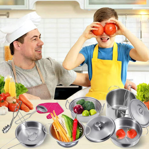 Cookware Pots and Pans Play Set with Cooking Mini Stainless-Steel Kitchen Cooking Utensils Toys,Pretend Toys for Kids, Educational?Development Toy...