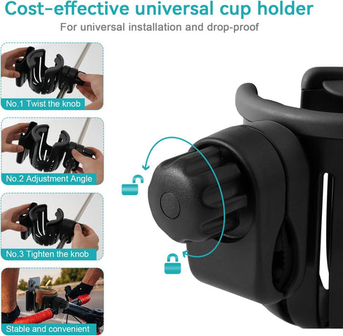 Stroller Cup Holder with Phone Holder, Bike Cup Holder, Universal 2-in-1 Cup Holder for Strollers, Wheelchair, Bike, Walker, Scooter?Gifts for Him...