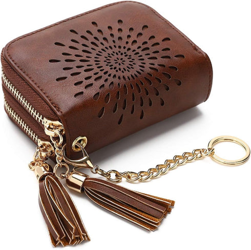 APHISON RFID Credit Card Holder Double Zipper Card Case Small Wallets for Women Leather Multifunctional Holders Sunflower style Ladies Girls/Gift ...