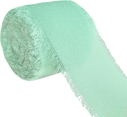 Handmade Fringe Chiffon Ribbon -1 1/2 inch x 20 Yard Chiffon Silk Ribbon-Sage Green Ribbon for Wedding Invitations-Bridal Bouquets Wrapping- Flowe...