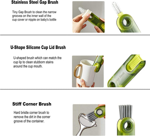 3 in 1 Multifunctional Cleaning Brush Tiny Bottle Cup Lid Brush Straw Cleaner Tools Multi-Functional Crevice Cleaning Brush Home Kitchen Cleaning ...