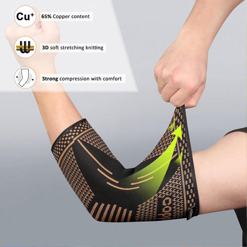 Copper Elbow Brace Compression Sleeve for Pain Relief Men & Women, Arm Support Sleeves Forearm Pain Relief Pads Braces for Tendonitis, Tennis & Go...