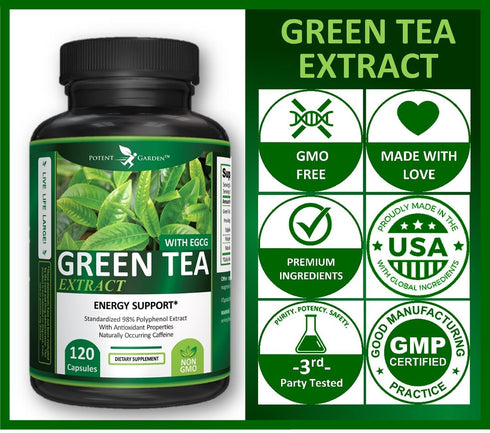 Green Tea Extract with EGCG Natural Energy, Mental Focus, Immune Support, Antioxidant and Healthy Heart Formula, Non-GMO 120 Green Tea Extract Cap...