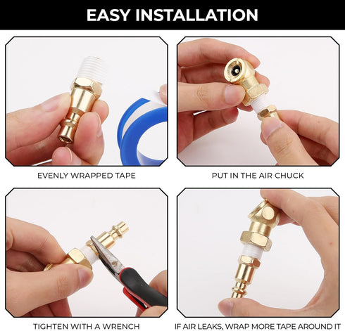 2 Packs Closed Ball Air Chucks, Tire Inflator Gauge Nozzle for Tire Inflator Gauge, Portable Ball Air Chuck with 1/4" NPT Standard Quick Plug,Air ...