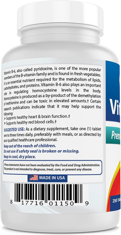 Best Naturals Vitamin B6 25mg 250 tablets (250 Count (Pack of 2))...