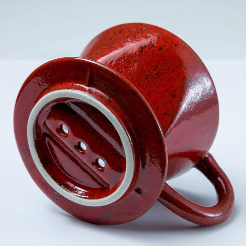 Asayu Japan Ceramic Coffee Pour Over Maker Set in Chrome Red, Slow Brewing Paper Filter Holder and Dripper with 3 Holes for Coffee and Tea (Coffee...