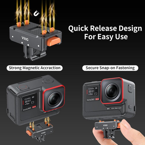 VRIG Ace Pro Quick Release Mount,Snap-On Magnetic 2 Prong Mount and 1/4 Thread Mount for Insta360 Ace Pro / Insta360 Ace...
