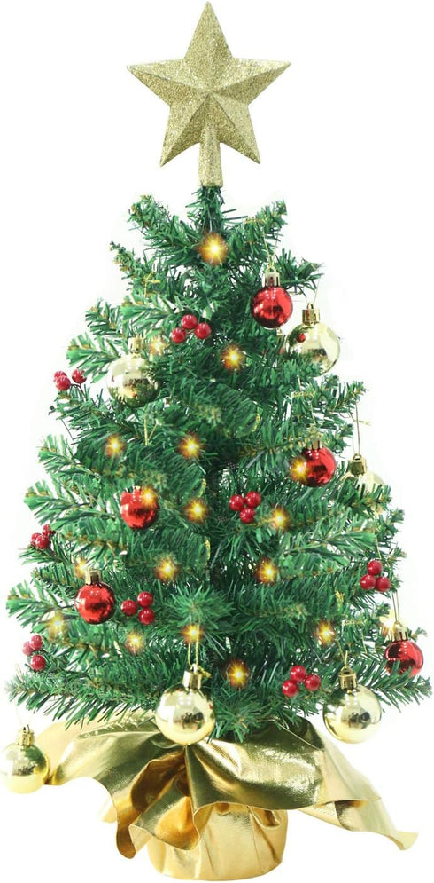 24 Inch Tabletop Mini Christmas Tree, Miniature Pine Christmas Tree with Hanging Ornaments, Battery Operated Artificial Xmas Tree, Best DIY Christ...