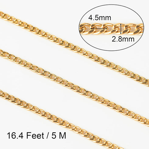 Jabogrii 16.4 Feet Gold Stainless Steel Chain for Jewelry Making Oval Curb Cuban Jewelry Making Chains with Lobster Clasps and Open Jump Rings...