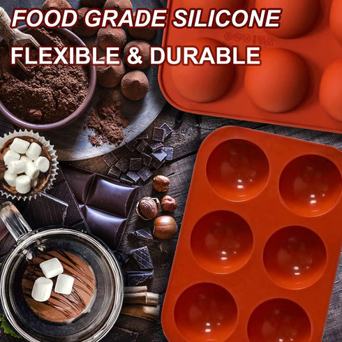 6 Holes Medium Semi Sphere Silicone Molds, 3 Packs Half Sphere Silicone Baking Molds for Making Chocolate, Cake, Jelly, Dome Mousse...