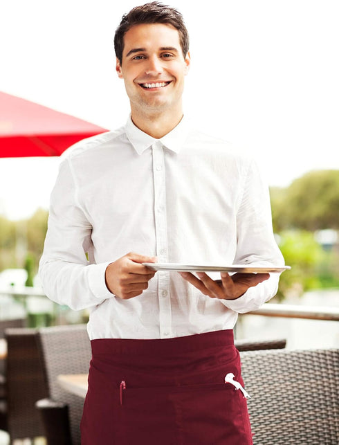 BOHARERS Waist Apron with 3 Pockets - Red Waitress Waiter Server Short Apron...