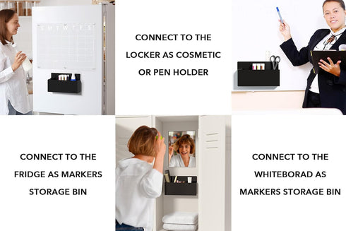 Acrylic Magnetic Dry Erase Marker Holder, Magnetic Pen Pencil Cup Holder Organizer for Whiteboard, Fridge, Locker - Black...