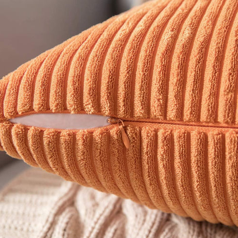 MIULEE Fall Pack of 2 Orange Pillow Covers 12x20 Inch Soft Boho Striped Corduroy Throw Pillow Covers Decorative Square Cushion Cases Pillowcases f...