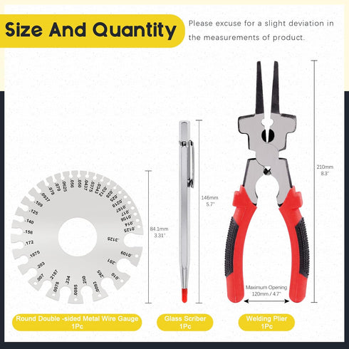 8" 6 Function MIG Welding Pliers, Dual-Sided Gage Standard Metal Gauge Measurement and Tungsten Carbide Scriber for Metal Sheet (3 Pack)...