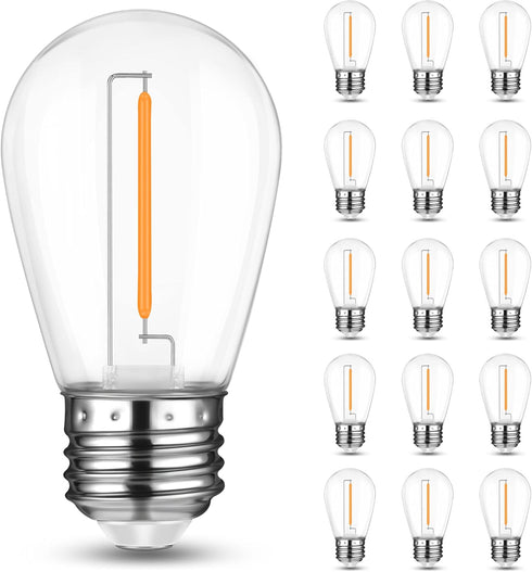 Mlambert LED String Light Bulbs, Shatterproof Outdoor S14 Replacement Light Bulb 2200K, Waterproof 1W LED Edison Bulbs Equal to 11W,Not Solar,15Pa...