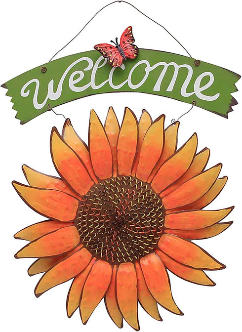 Sunflower Welcome Sign Metal Hanging Welcome Plaque for Wall Front Door - Decorative Flower Yard Signs Spring Wreath Decor for Garden Porch Patio ...