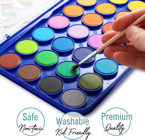 2 Pack Watercolor Paint Set 12 Vivid Colors Includes Watercolour Mixing Palette and 2 Brushes, Perfect For Artists, Beginner Painters, Kids and Ad...